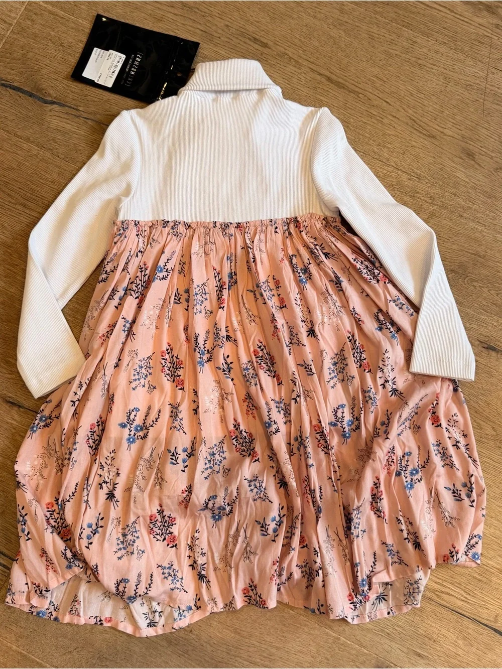 Caroline Bosmans girls White Turtleneck with Pink Floral Pleated Dress